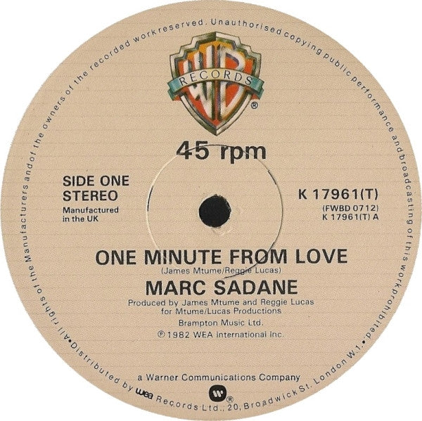 Marc Sadane ‎– One Minute From Love Vinyl 12