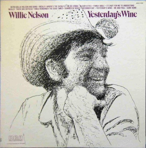 Willie Nelson ‎– Yesterday's Wine Vinyl LP