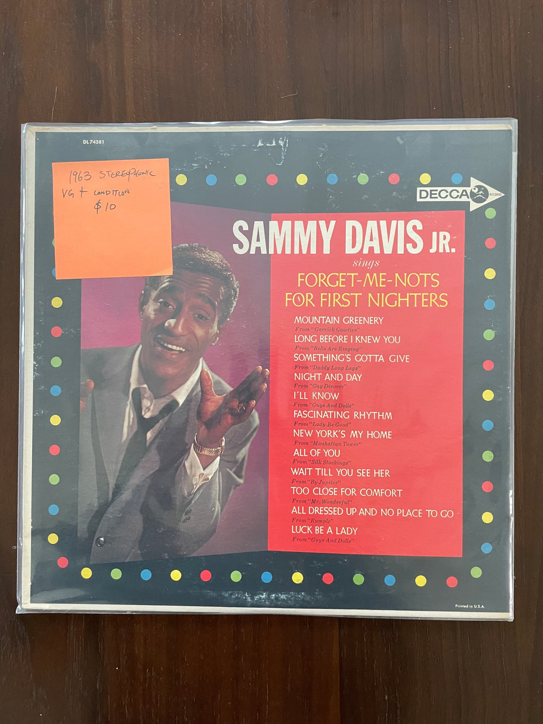 Sammy Davis Jr. ‎– Forget-Me-Nots For First Nighters Vinyl LP